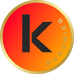 Kerr Sundries logo: A circular emblem with a black 'K' on a red-orange gradient background, bordered by gold